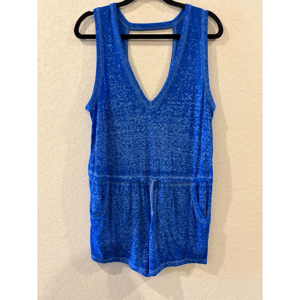 Becca by Rebecca Virtue Blue Space Dye Sleeveless Romper V-Neck Open Back Small